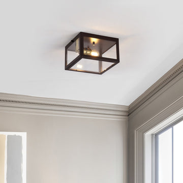 Eleanor 8" Farmhouse Industrial Square Iron/Glass Case LED Flush Mount